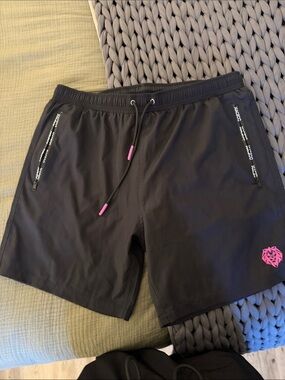 Men's Black Athletic Swim Shorts with Pink Accents